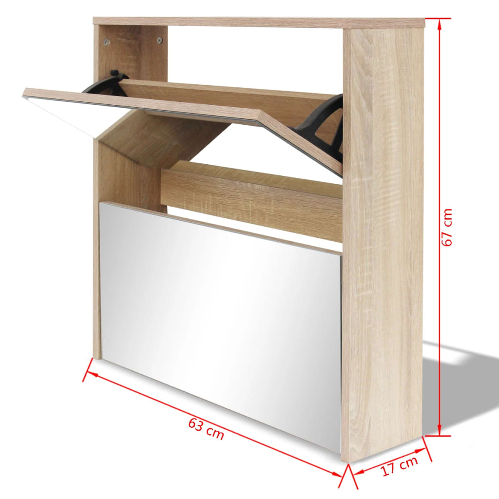 Shoe Cabinet 2-Layer Mirror 63X17X