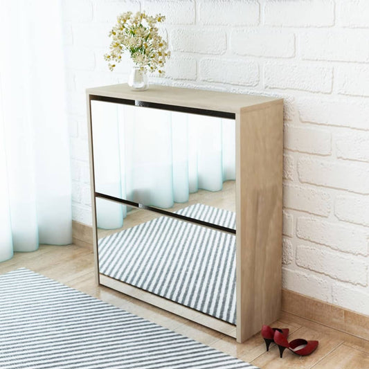 Shoe Cabinet 2-Layer Mirror 63X17X