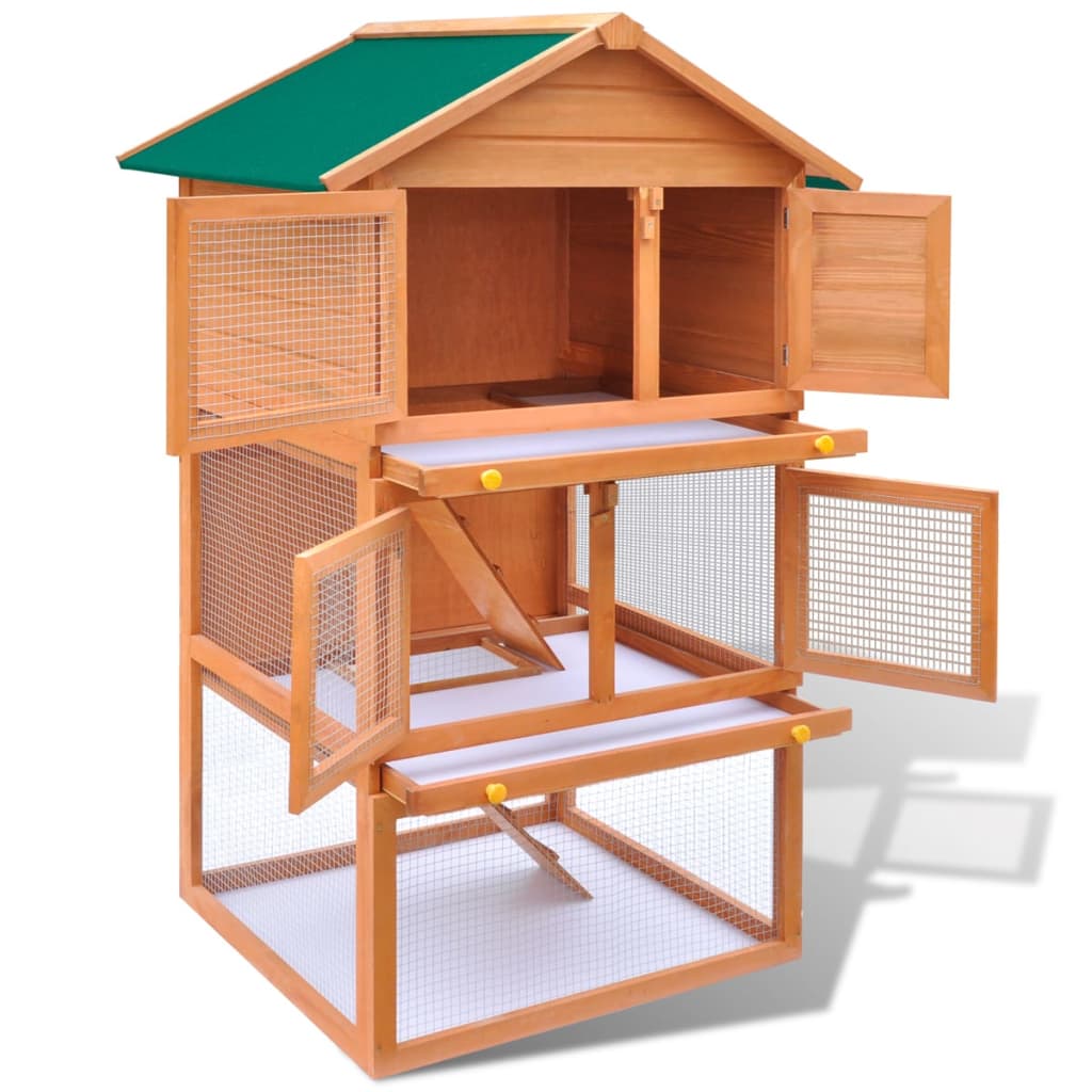 Outdoor Rabbit Hutch Wooden Cage 3 Layers
