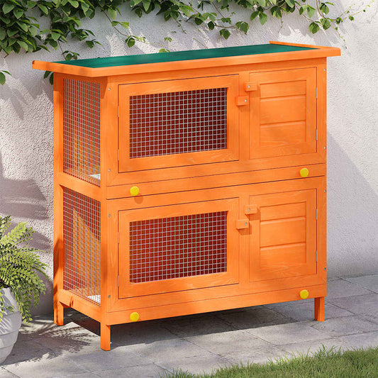 Outdoor Rabbit Hutch Small Pet Cage 4 Door Wood