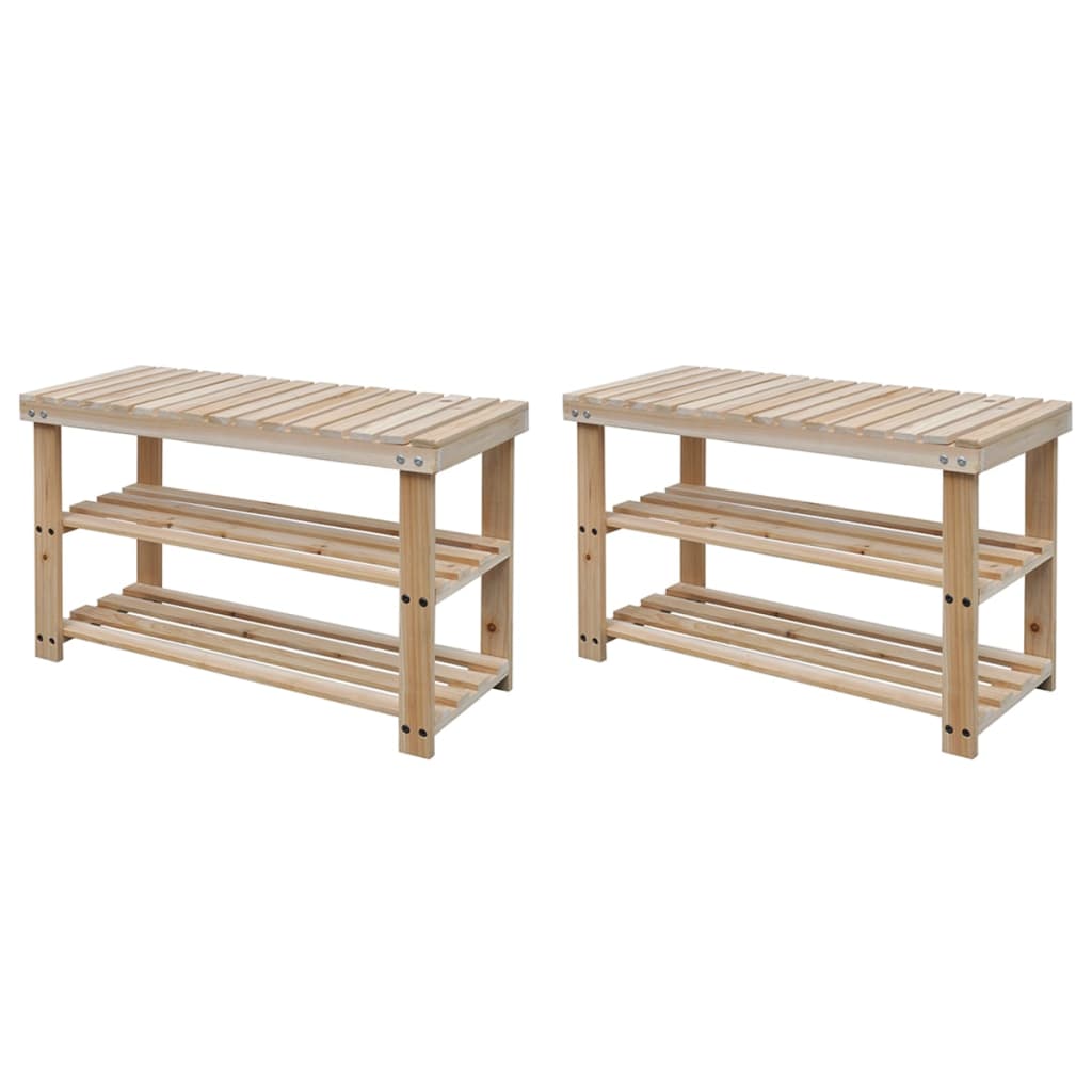 2-In-1 Shoe Rack With Bench Top Solid Fir Wood