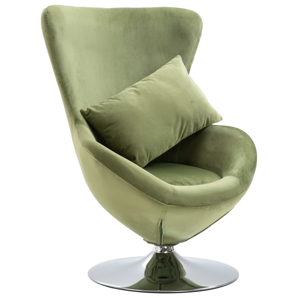 Swivel Egg Chair With Cushion Light Green Velvet