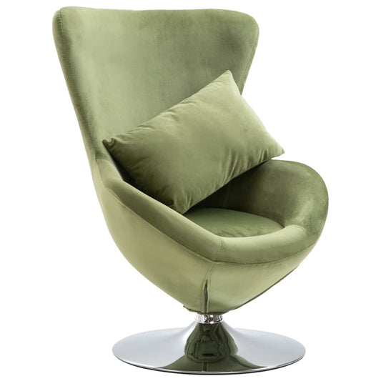 Swivel Egg Chair With Cushion Light Green Velvet