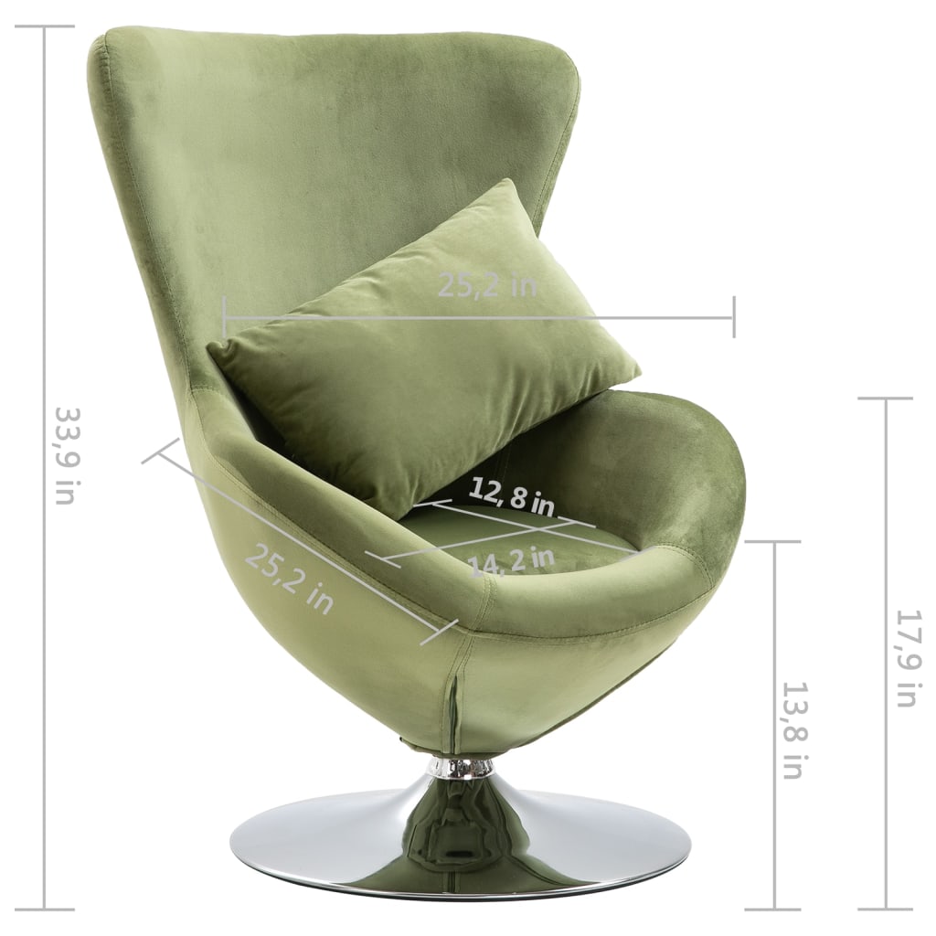 Swivel Egg Chair With Cushion Light Green Velvet