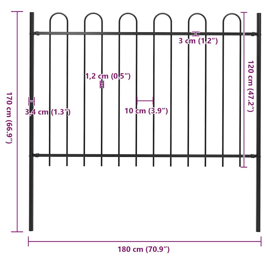 Garden Fence With Hoop Top Steel 181X