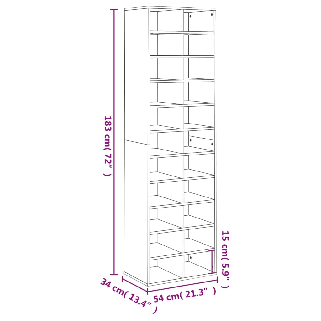 Shoe Cabinet 54X34X183 Cm Engineered Wood