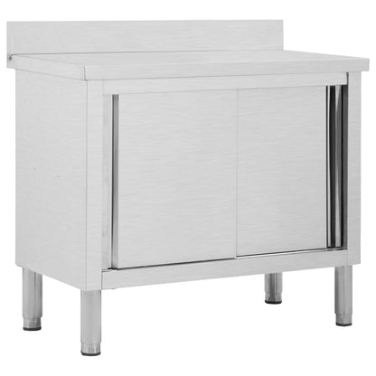 Work Tables With Sliding Doors 2Pcs 200X50X(95-97)Cm Stainless Steel
