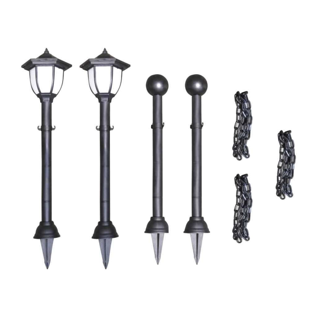 Solar Lights 4 Pcs With Chain Fence And Poles
