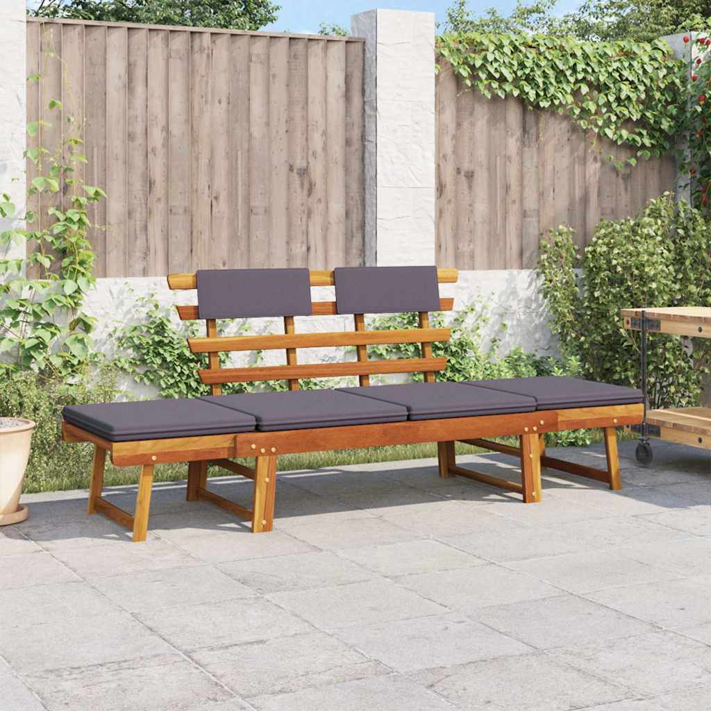 Garden Bench With Cushions 2-In-1 190 Cm Solid Acacia Wood