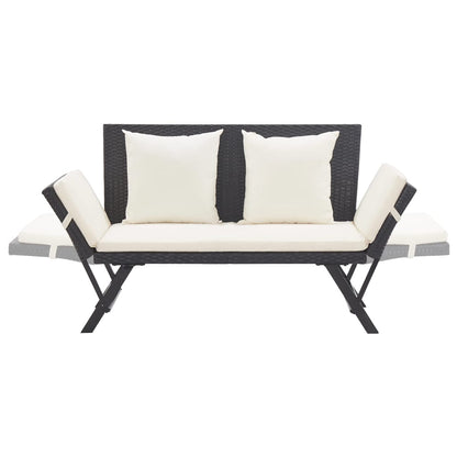 Garden Bench With Cushions 176 Cm Black Poly Rattan