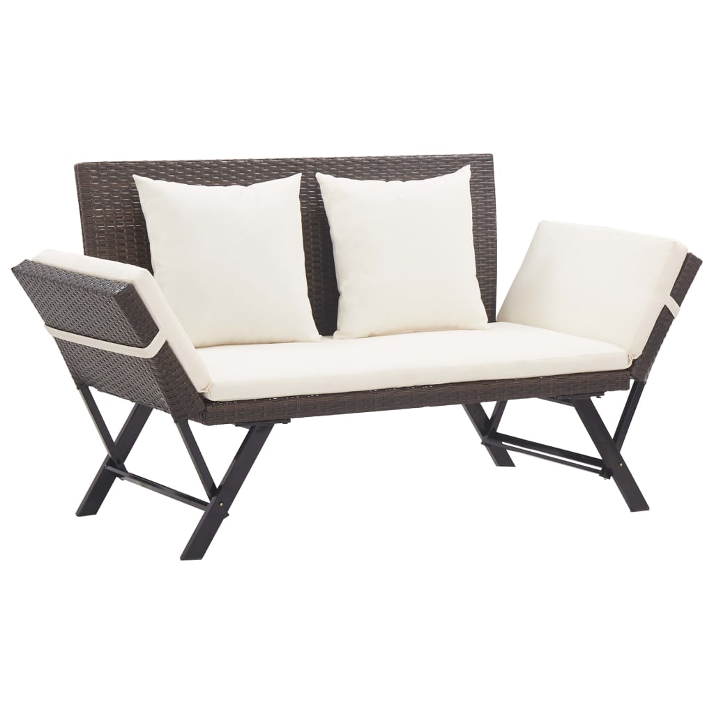 Garden Bench With Cushions 176 Cm Black Poly Rattan