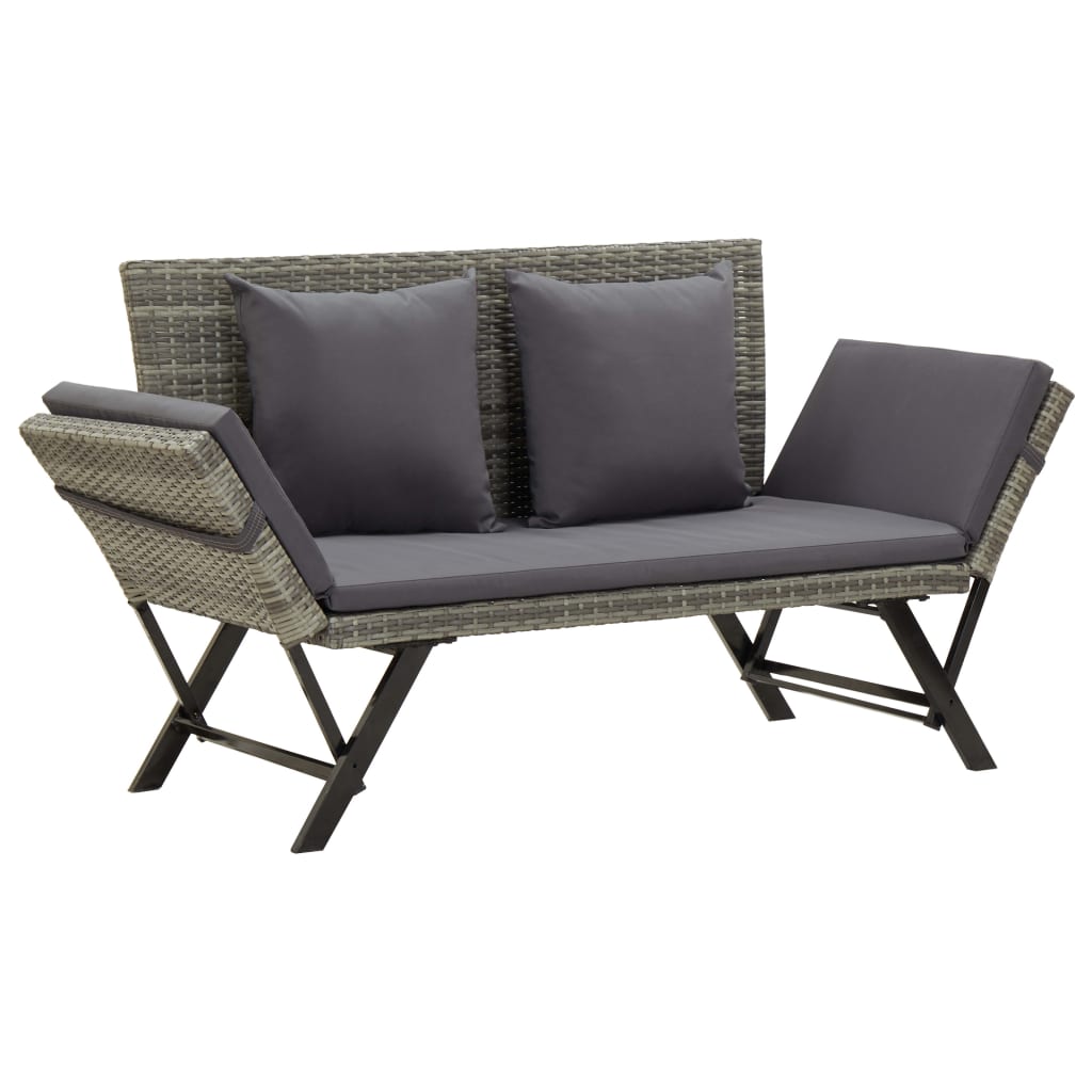 Garden Bench With Cushions 176 Cm Black Poly Rattan