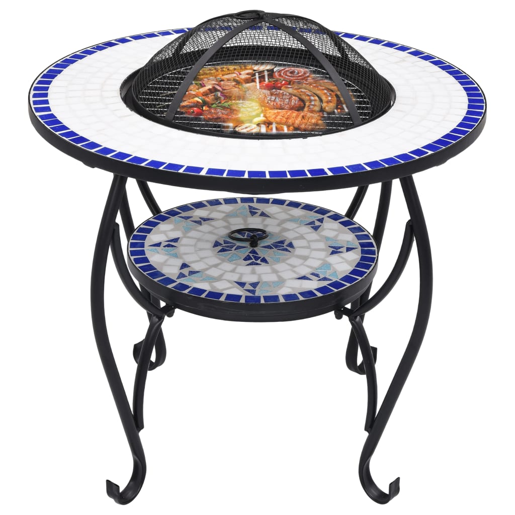 Mosaic Fire Pit Table And White 68 Cm Ceramic