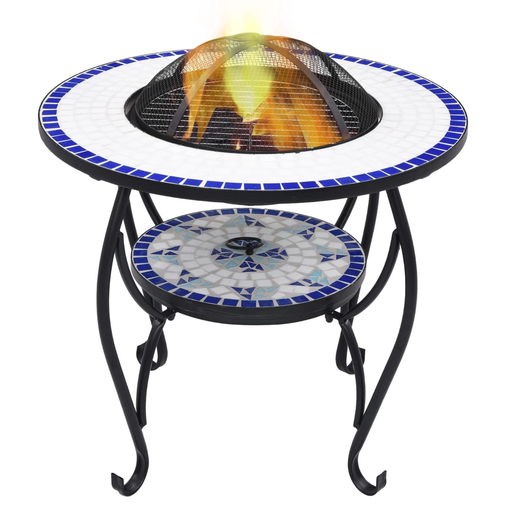 Mosaic Fire Pit Table And White 68 Cm Ceramic