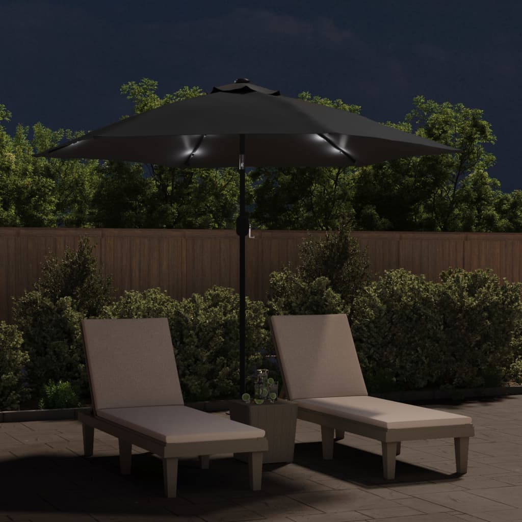 Garden Parasol With Led Lights And Steel Pole 300 Cm