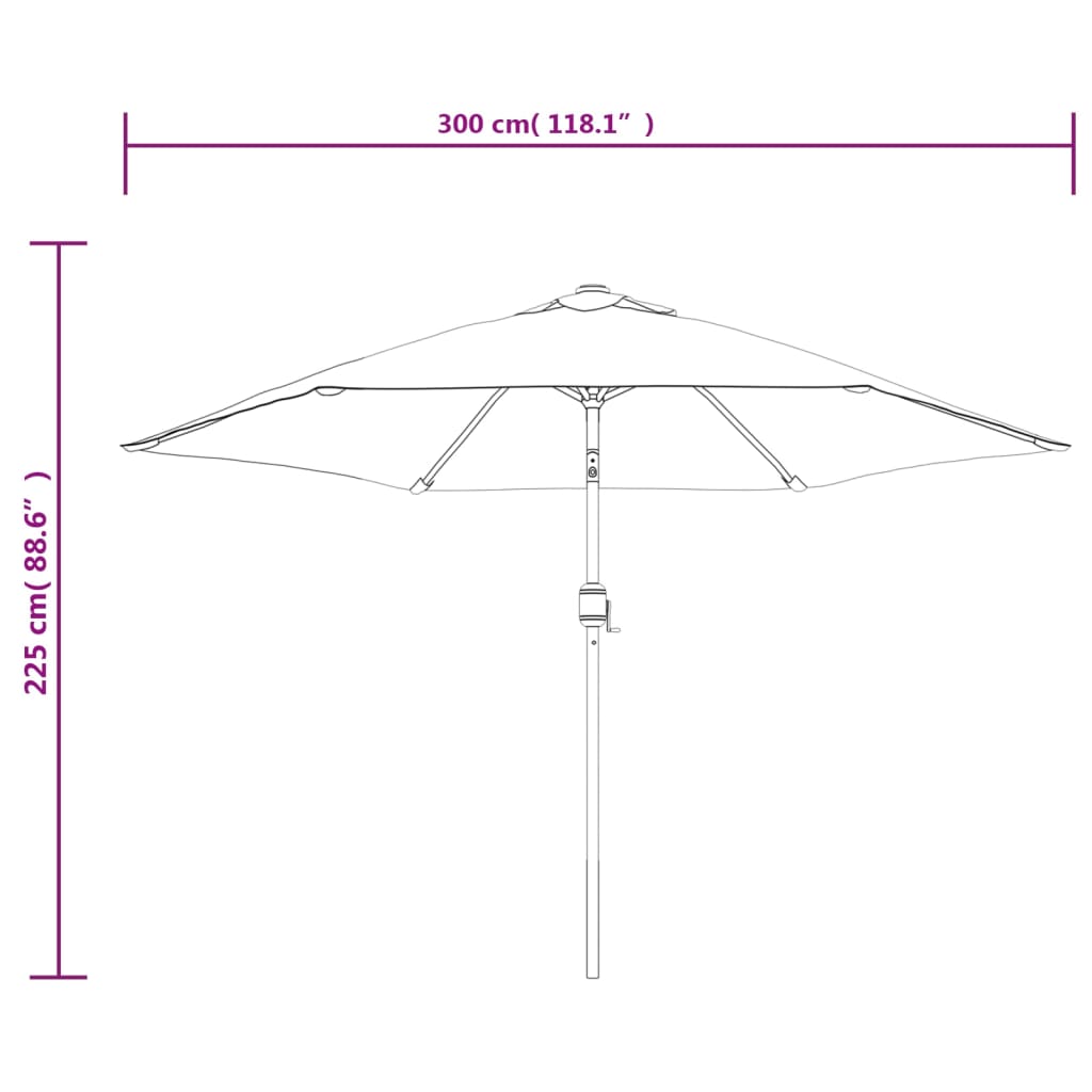Garden Parasol With Led Lights And Steel Pole 300 Cm