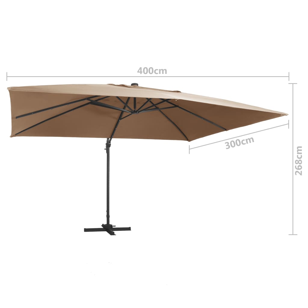 Cantilever Garden Parasol With Led Lights And Aluminium Pole 400X300 Cm