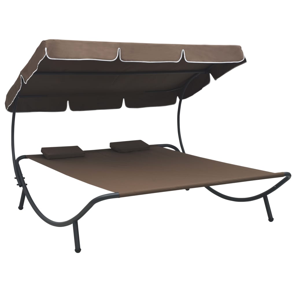 Outdoor Lounge Bed With Canopy And Pillows