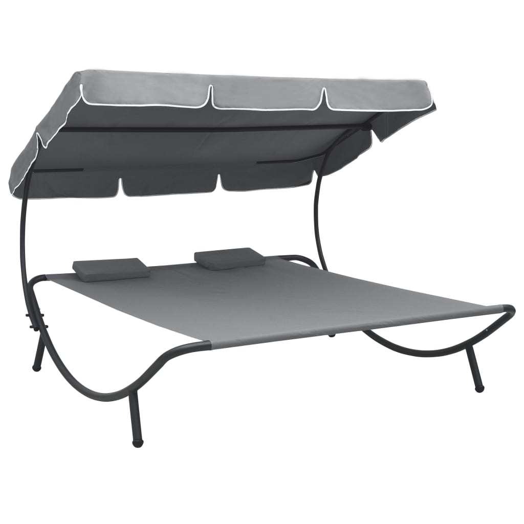 Outdoor Lounge Bed With Canopy And Pillows