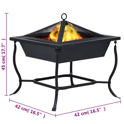 Fire Pit Black 42X42X45 Cm Steel