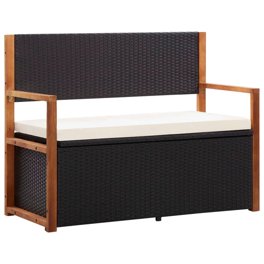 Storage Bench 115 Cm Poly Rattan And Solid Acacia Wood