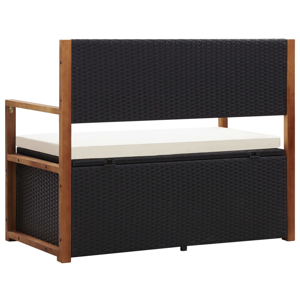 Storage Bench 115 Cm Poly Rattan And Solid Acacia Wood