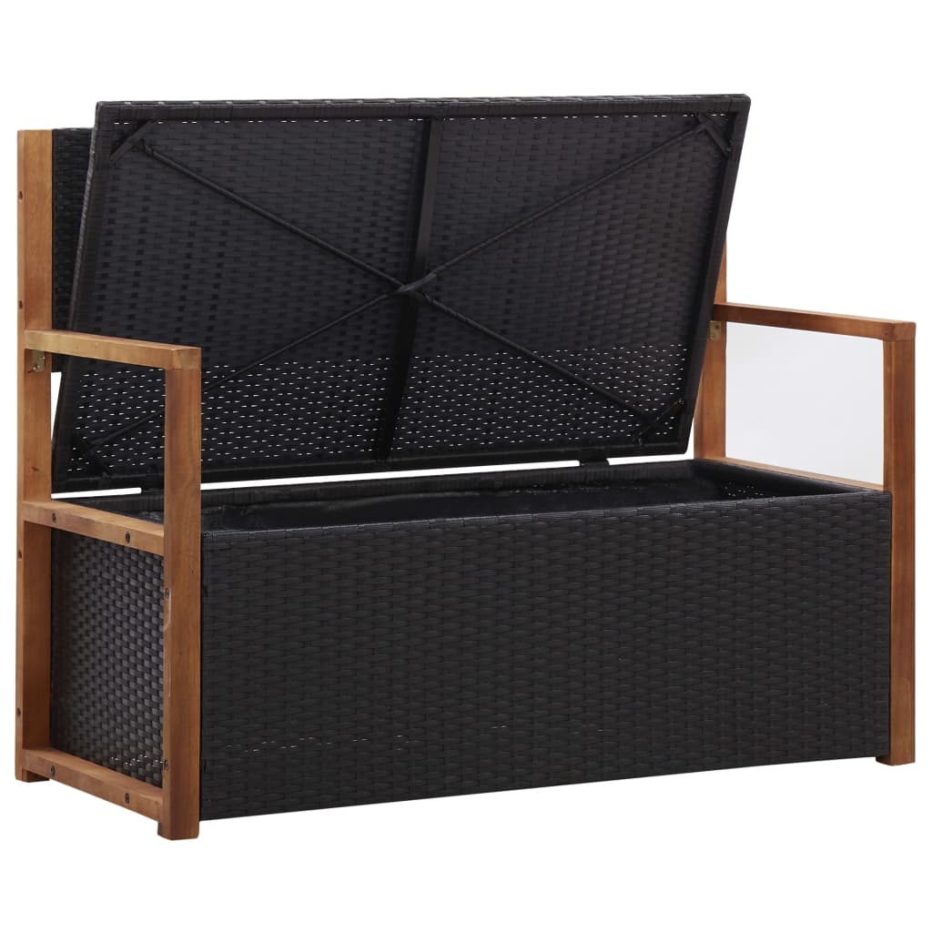 Storage Bench 115 Cm Poly Rattan And Solid Acacia Wood