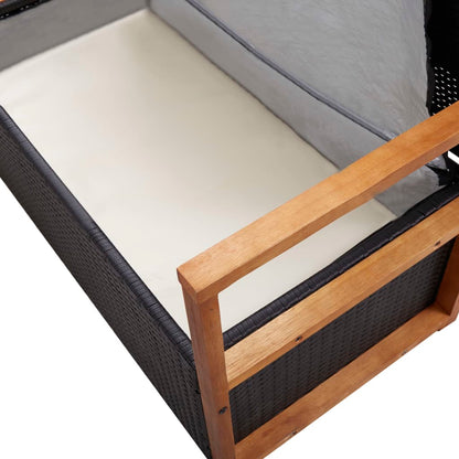 Storage Bench 115 Cm Poly Rattan And Solid Acacia Wood