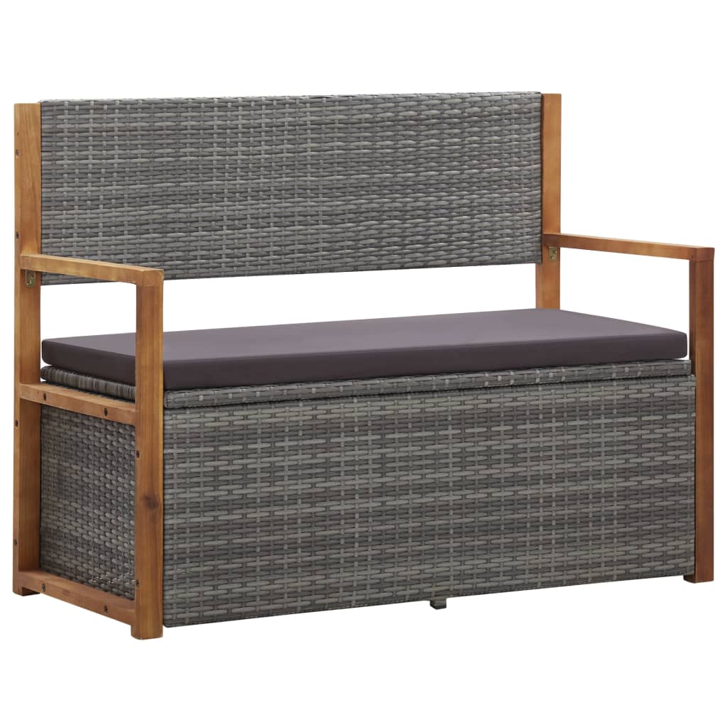 Storage Bench 115 Cm Poly Rattan And Solid Acacia Wood