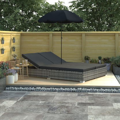 Outdoor Lounge Bed With Umbrella Poly Rattan