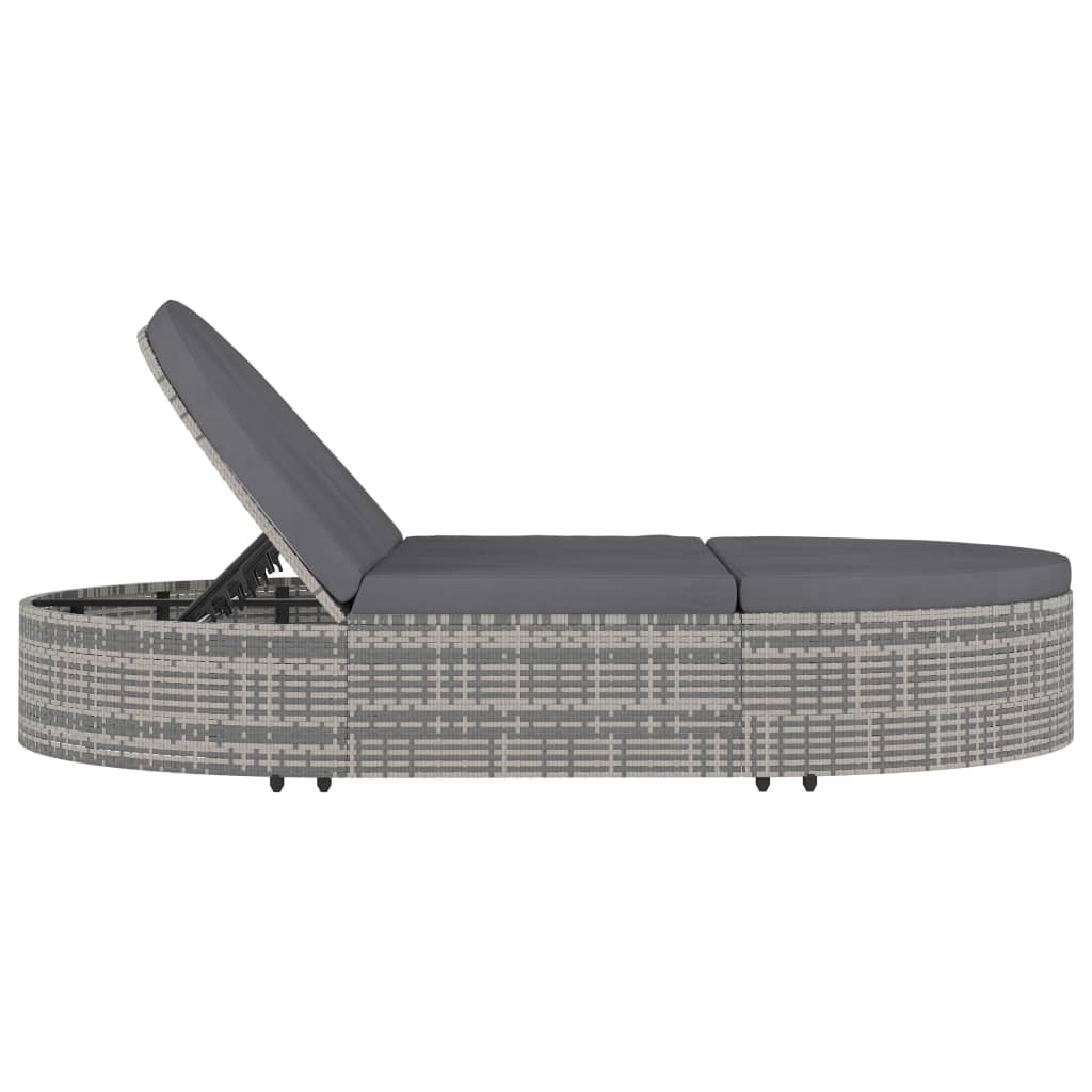 2-Person Sun Lounger With Cushions Poly Rattan