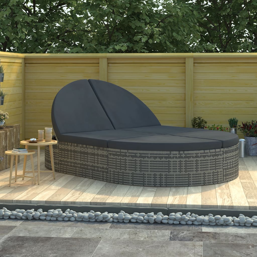 2-Person Sun Lounger With Cushions Poly Rattan