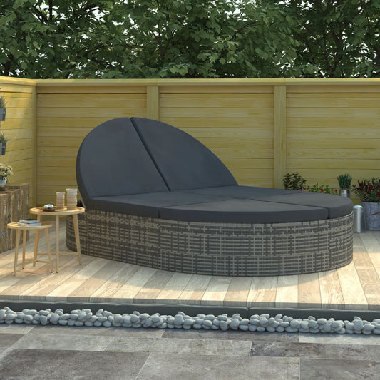 2-Person Sun Lounger With Cushions Poly Rattan