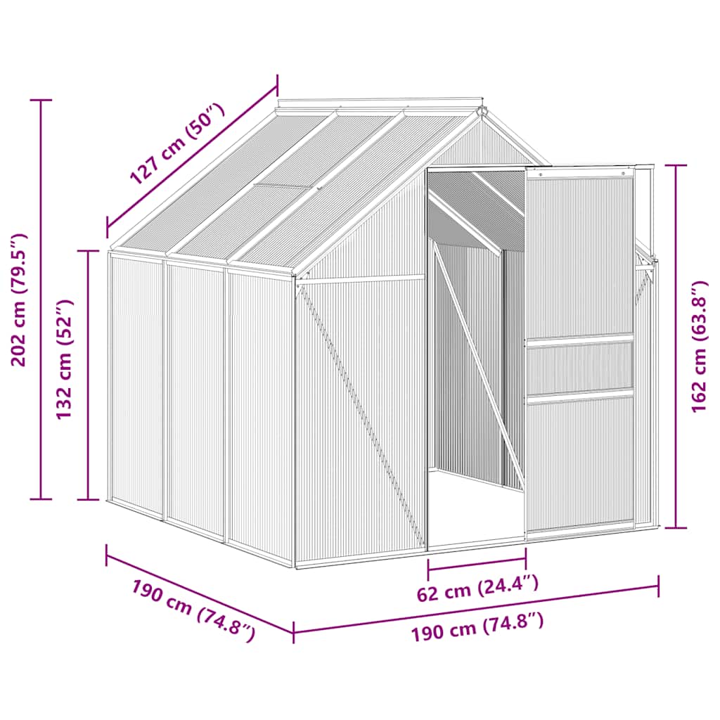 Greenhouse With Base Frame Anthracite Aluminium 3.61 M²