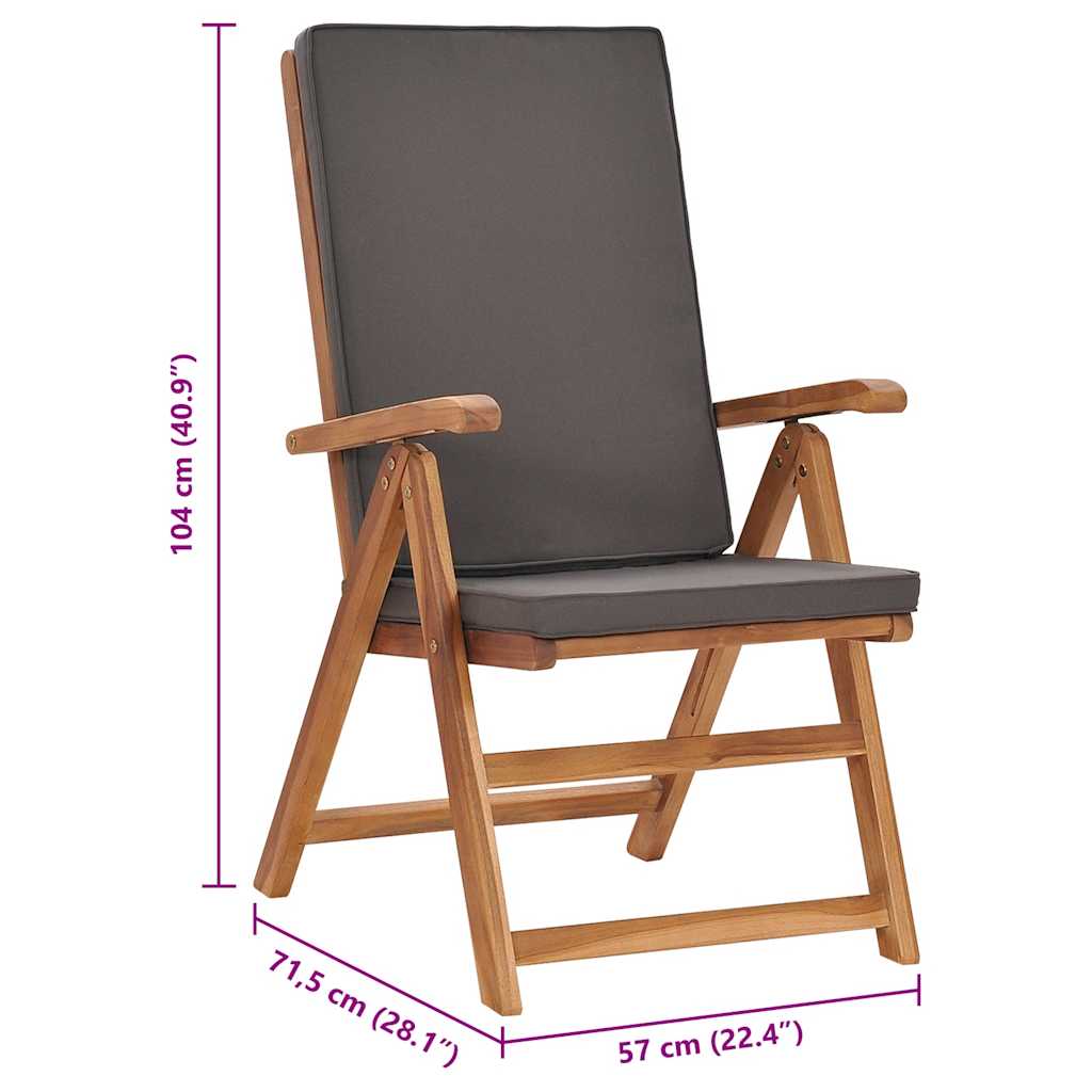 Reclining Garden Chairs With Cushions 2 Pcs Solid Teak Wood