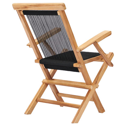 Folding Garden Chairs 2 Pcs Solid Teak Wood And Rope