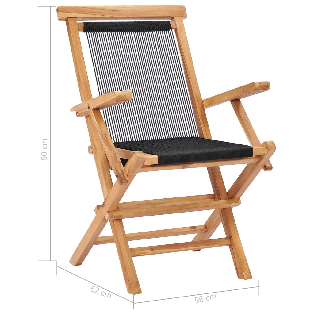 Folding Garden Chairs 2 Pcs Solid Teak Wood And Rope