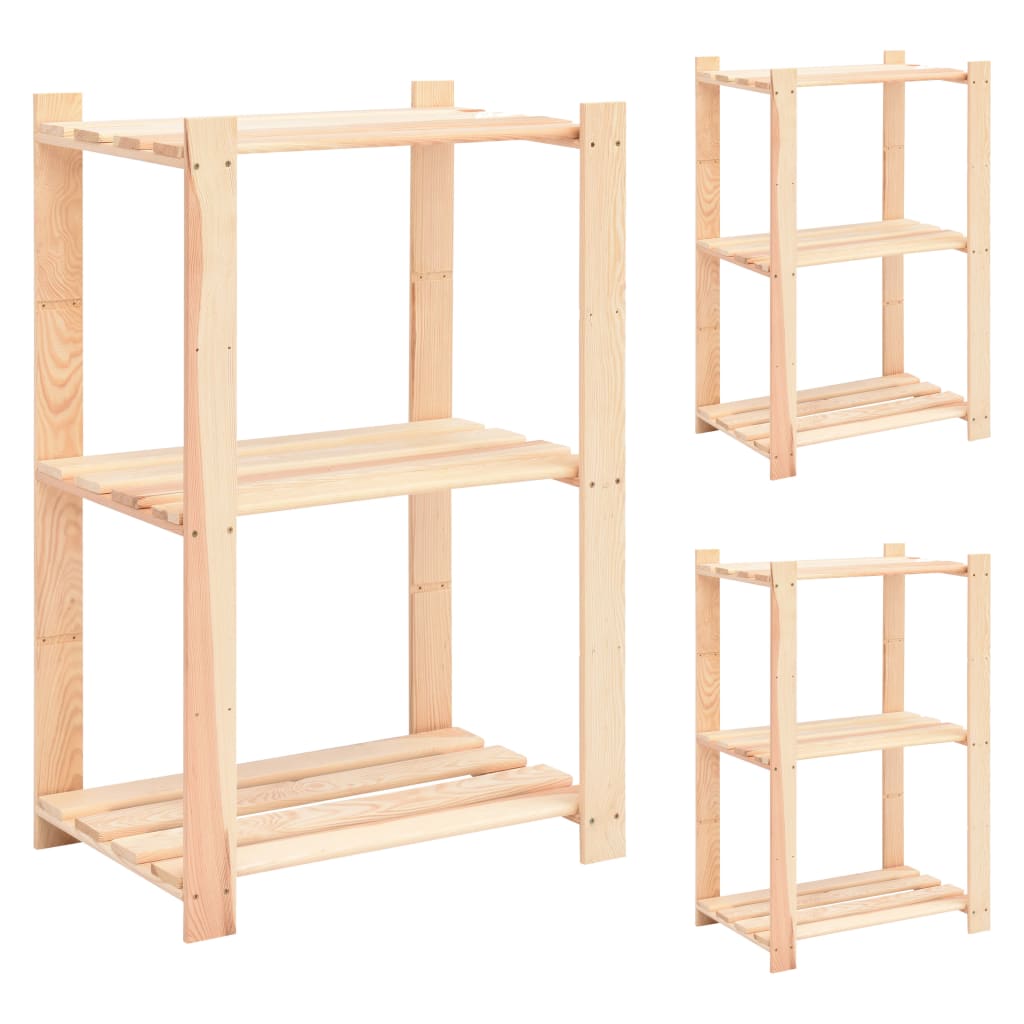 3-Tier Storage Rack 60X38X90 Cm Solid Wood Pine 150 Kg