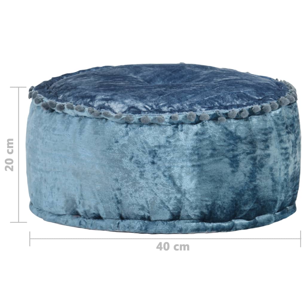 Round Pouffe Velvet 40X20 Cm Blue