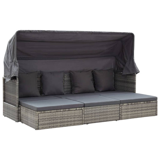Garden Lounge Bed With Roof Mixed Poly Rattan