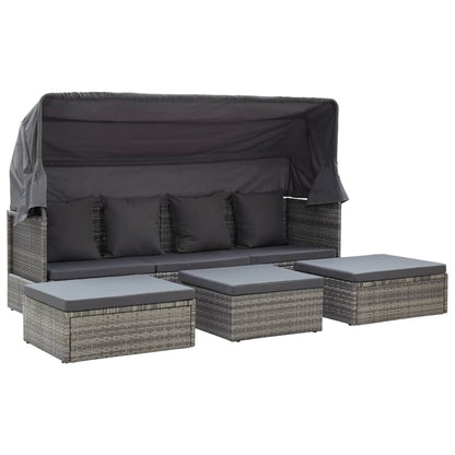 Garden Lounge Bed With Roof Mixed Poly Rattan