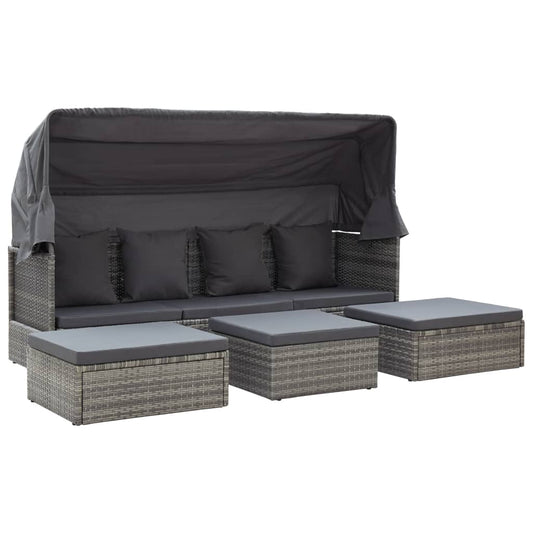 Garden Lounge Bed With Roof Mixed Poly Rattan