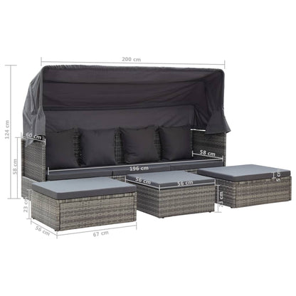 Garden Lounge Bed With Roof Mixed Poly Rattan