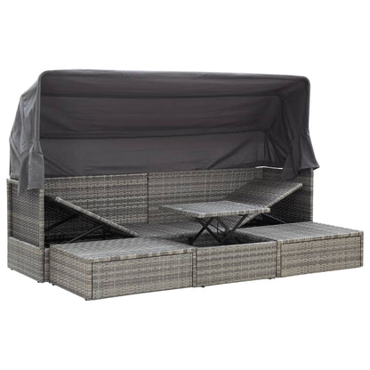 Garden Lounge Bed With Roof Mixed Poly Rattan