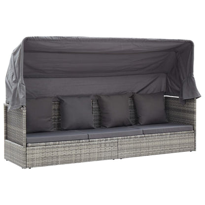 Garden Lounge Bed With Roof Mixed Poly Rattan