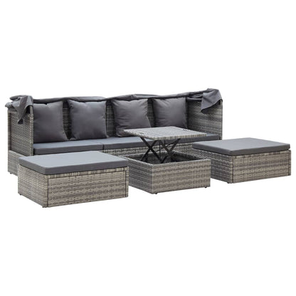 Garden Lounge Bed With Roof Mixed Poly Rattan