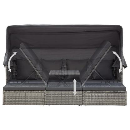 Garden Lounge Bed With Roof Mixed Poly Rattan
