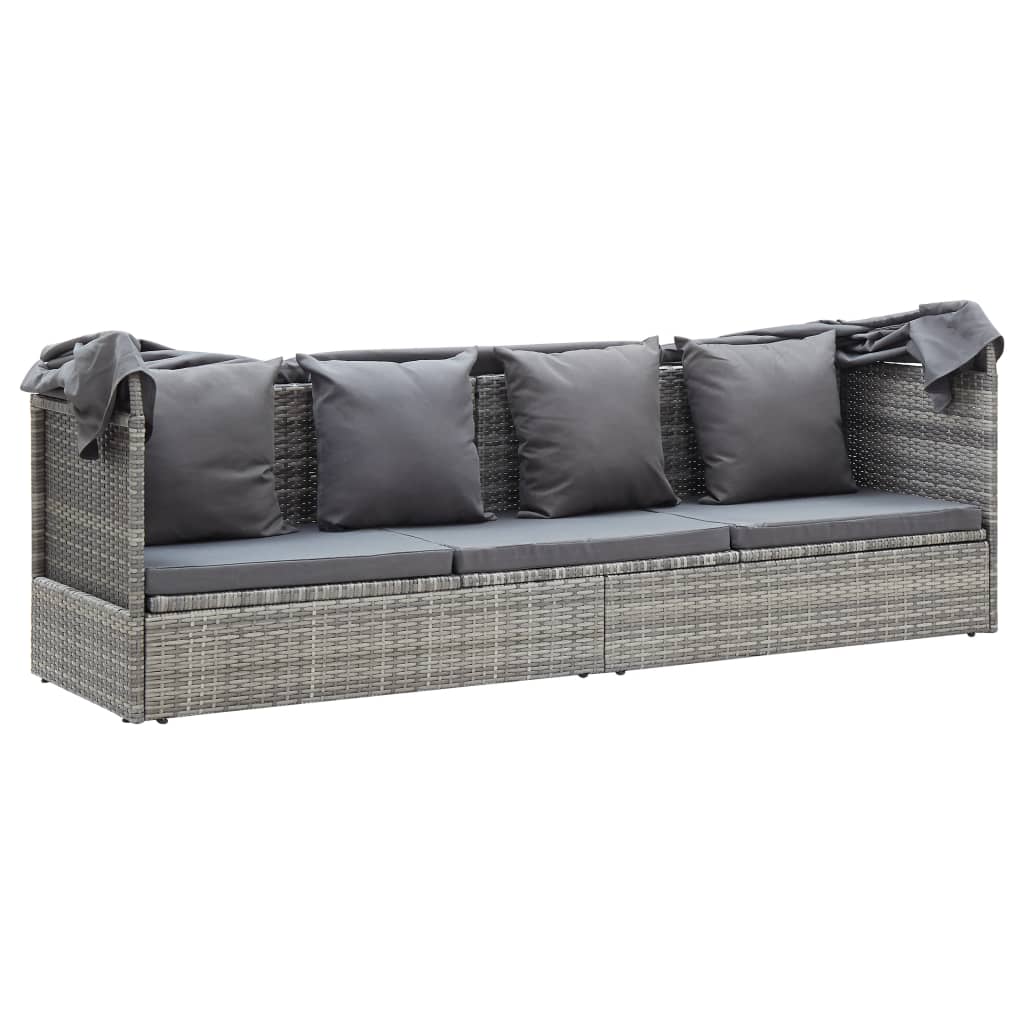 Garden Lounge Bed With Roof Mixed Poly Rattan