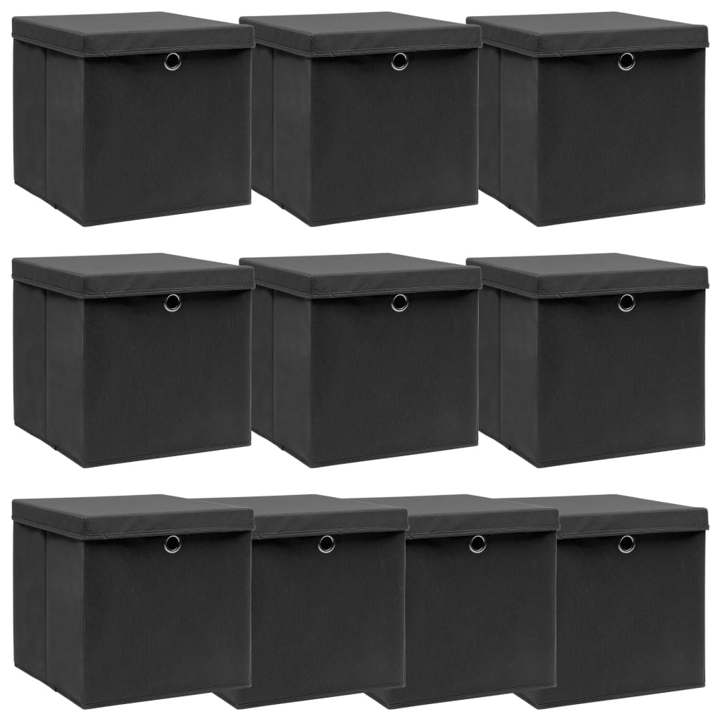 Storage Boxes With Lids 10 Pcs Grey 32X32X32 Cm Fabric
