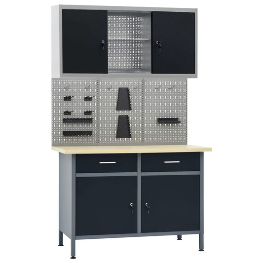 Workbench With Three Wall Panels And One Cabinet